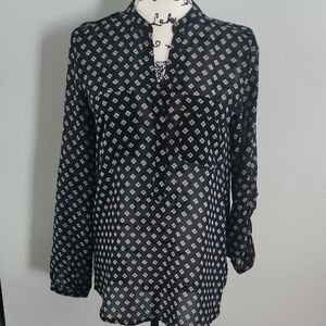 Mango Black and White Diamond Print Blouse